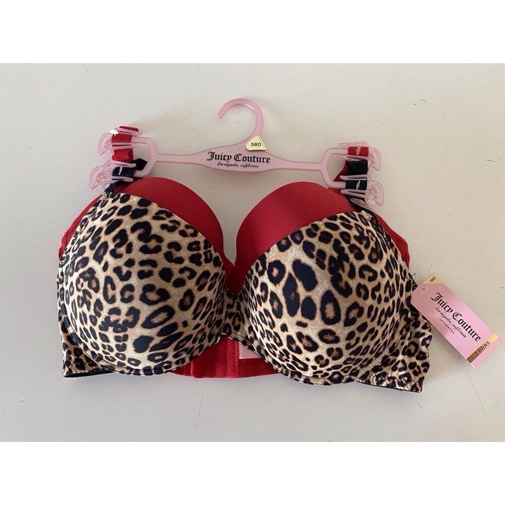 2 Pack Juicy Couture Bra Show Me Off Lined JC2801 Leopard Print Red Size 38D NEW
